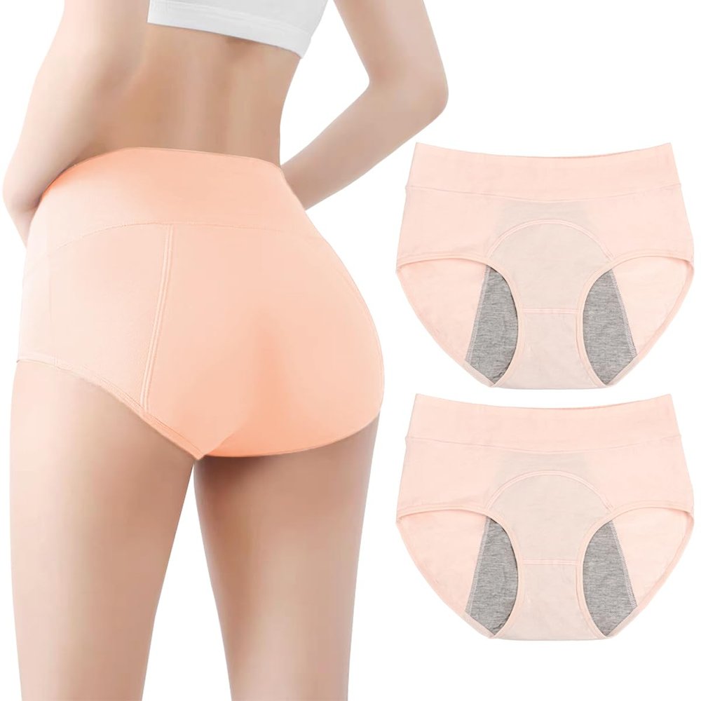 2-Pack Women's Incontinence Briefs for Day and Night Protection, Period Underwear for Light to Moderate Incontinence (Pink, L)