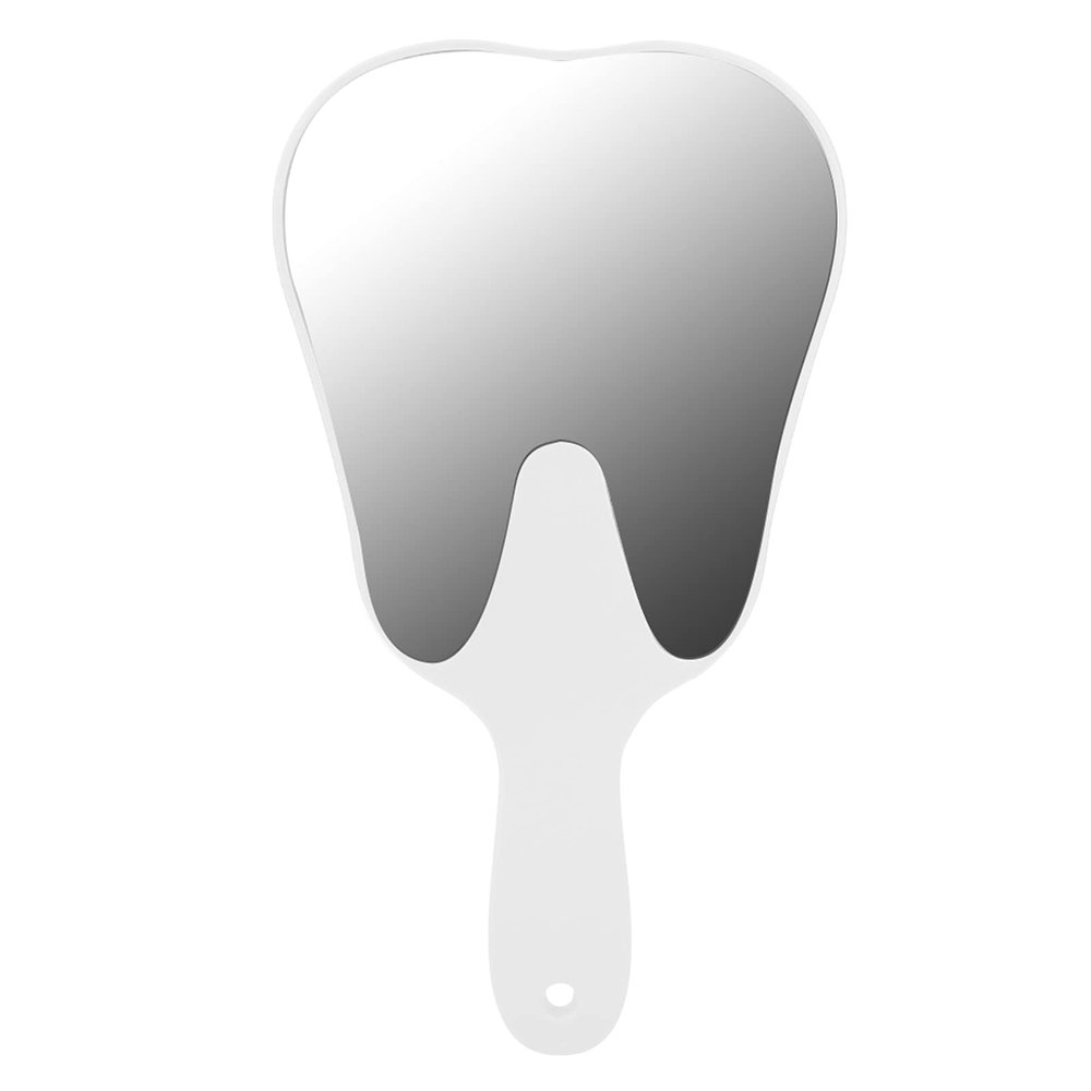 Buachois Hand Mirror, Multipurpose Tooth-Shaped Mirror with Handle, White