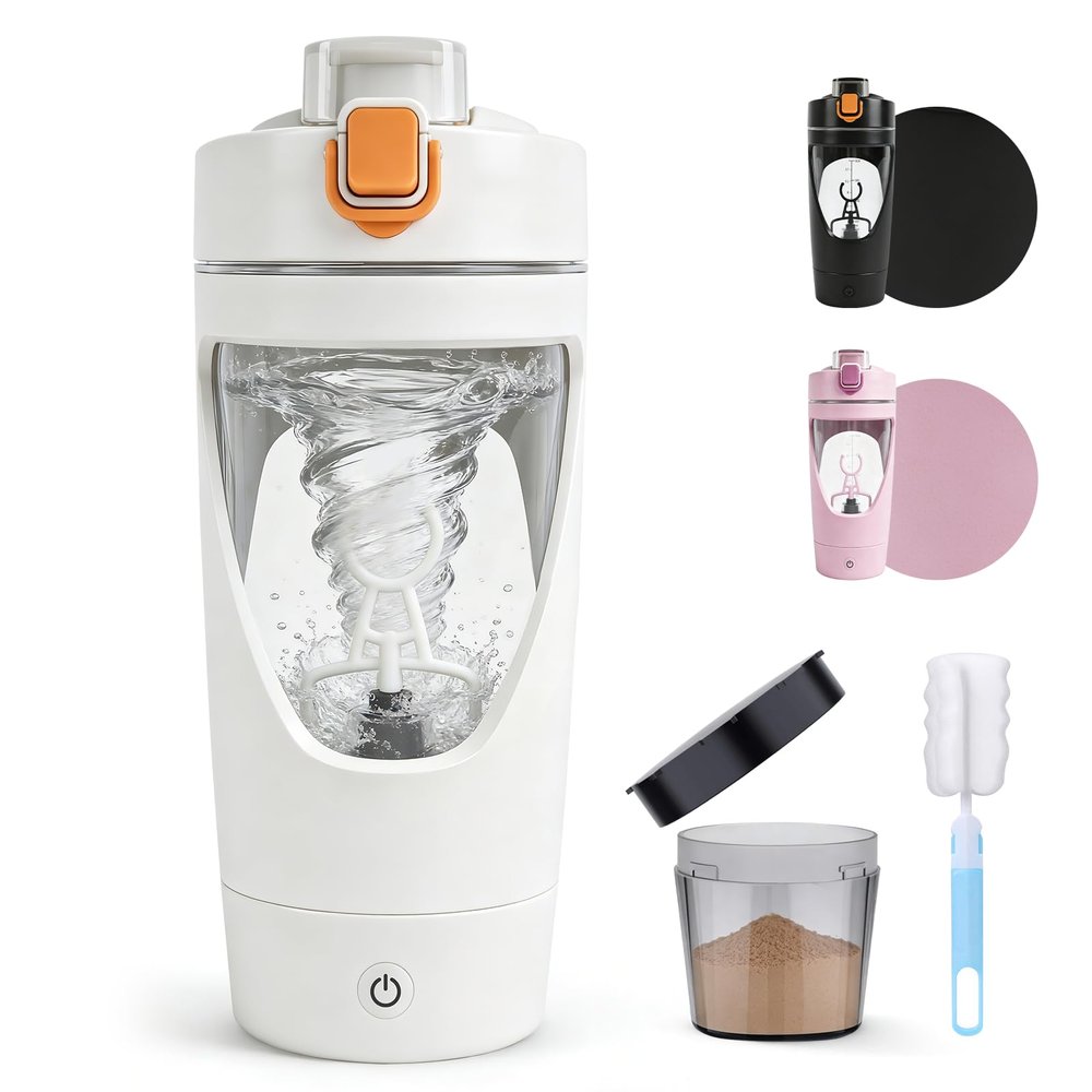 Electric Protein Shaker with Powder Compartment, 650 mL, Leakproof