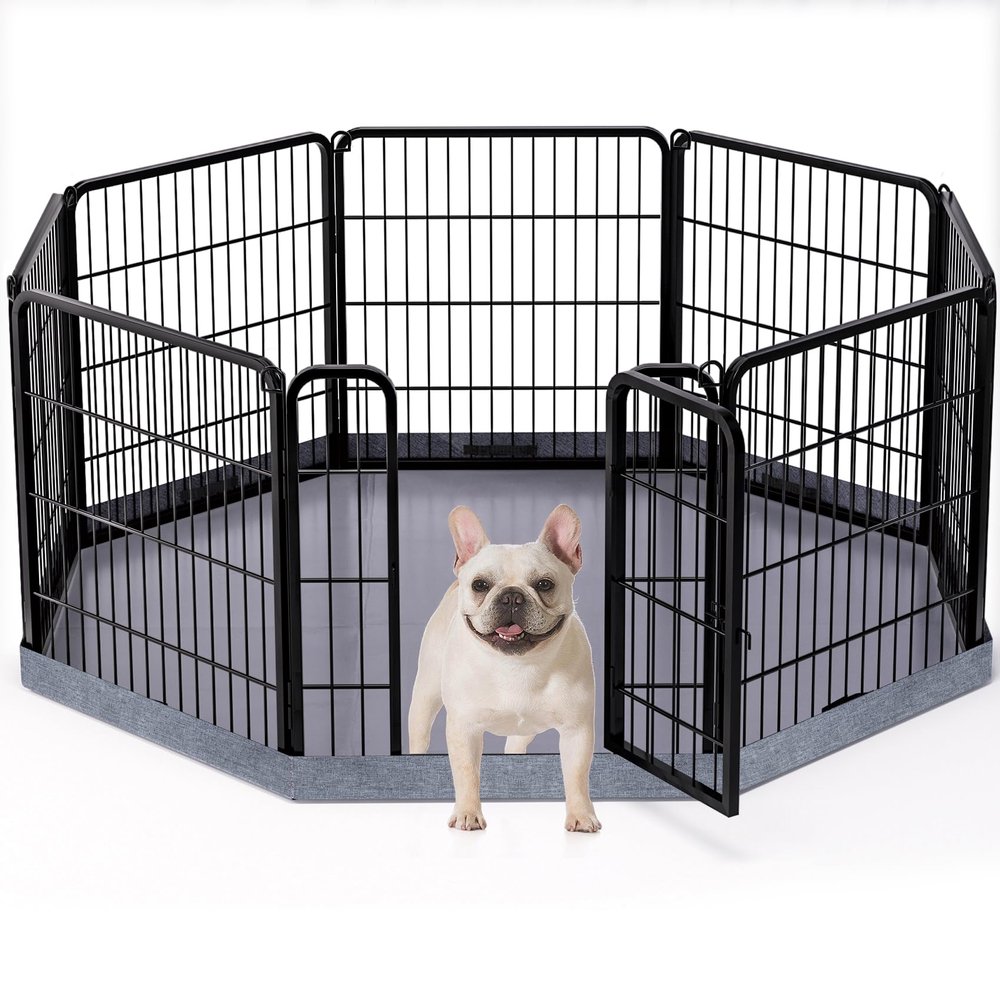 PETIME Metal Dog Playpen, Indoor/Outdoor, 55.9 cm W x 61 cm H, 8 Panels