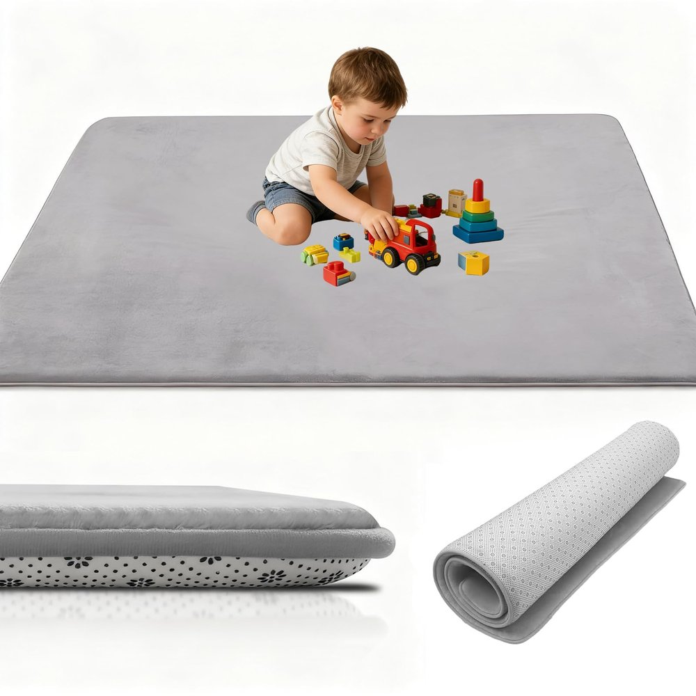 Stqyeiw 3 cm Thick Baby Crawling Play Mat, 80 x 120 cm, Silver Gray