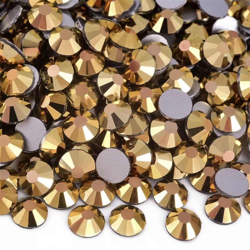 GIUPLOKID Hotfix Flatback Rhinestones, Non-Hotfix Glass Rhinestones, Multicolor, SS40, 144 Pieces, for Nail Art and Crafts (Mine Gold, SS40-144 pcs)