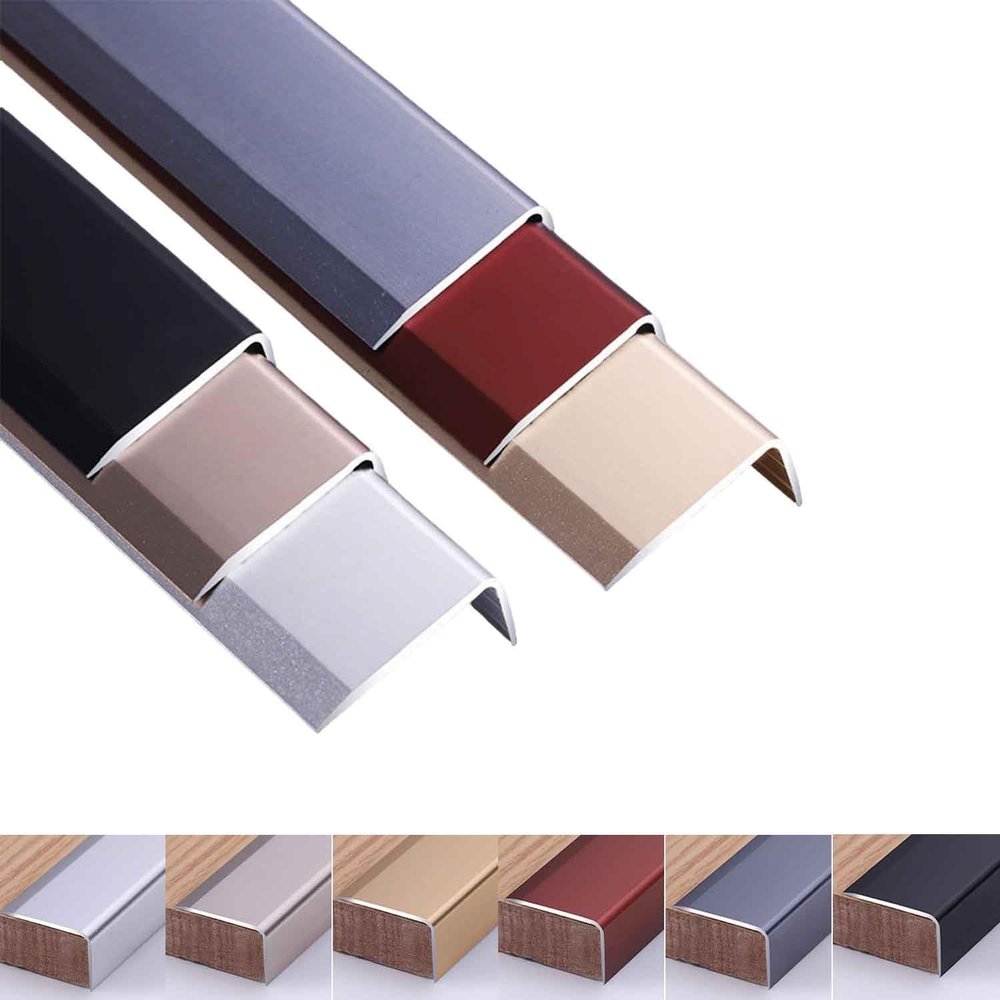 Aluminum Floor Transition Strip, Non-Slip L-Shaped Stair Edge Protector, Silver, 130 x 2.8 x 1.2 cm