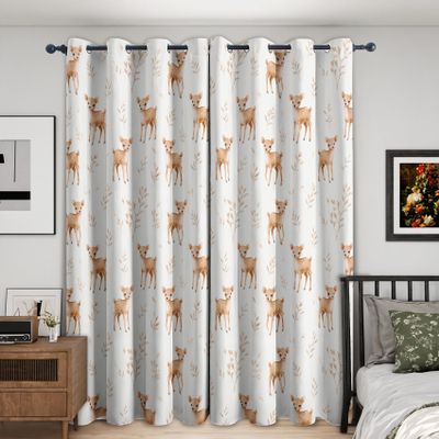 Generic Deer Kids' Curtains, Blackout Thermal Curtains with Cartoon Animal Print, 2-Piece Set, H 300 x W 140 cm, Silver Grommets, RD146