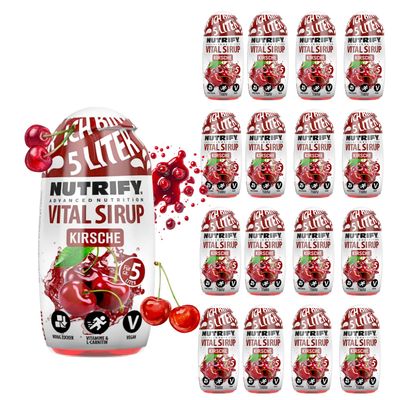 NUTRIFY Vital Drink Cherry Syrup, 16 x 65 mL Drink Concentrate Squeeze Bottles, 1:80 Makes 80 L of Prepared Beverage