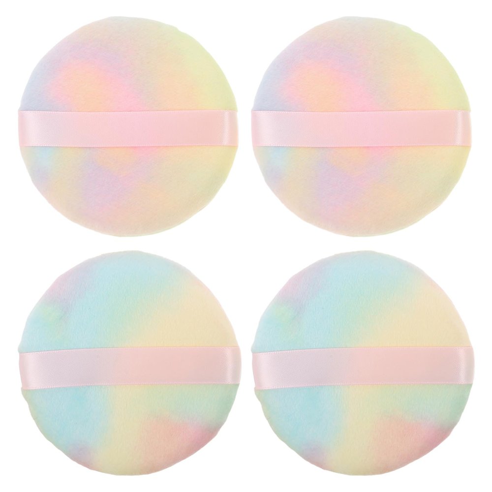 CIMAXIC Large Round Plush Powder Puffs, 4 Pieces, Washable and Quick to Use