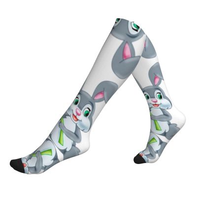 DUWAA Funny Compression Socks with Easter Bunny Print for Women and Men, Supports Circulation, Athletic Crew Socks, 1 Black, One Size