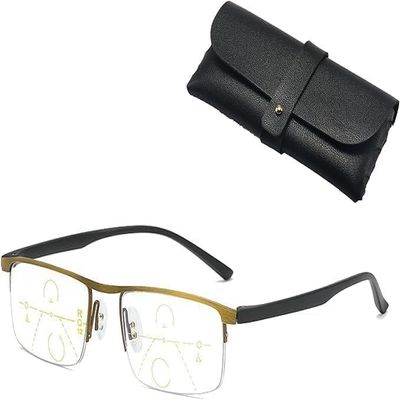 Progressive Auto-Zoom Reading Glasses, Adjustable +1.0, Blue-Light Filtering, Gold