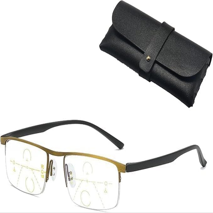 Progressive Auto-Zoom Reading Glasses, Adjustable +1.0, Blue-Light Filtering, Gold