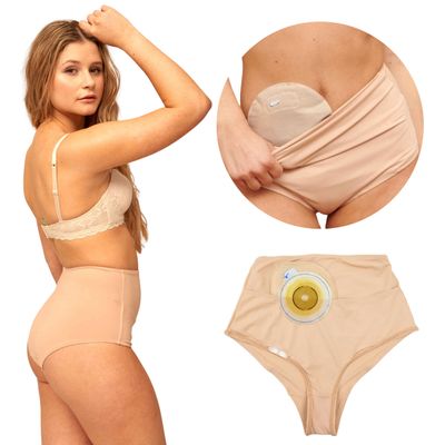 SIIL Ostomy Underwear for Women - High-Waisted Panties with Ostomy Pouch for Colostomy and Ileostomy Bags - Leak-Resistant Beige Briefs