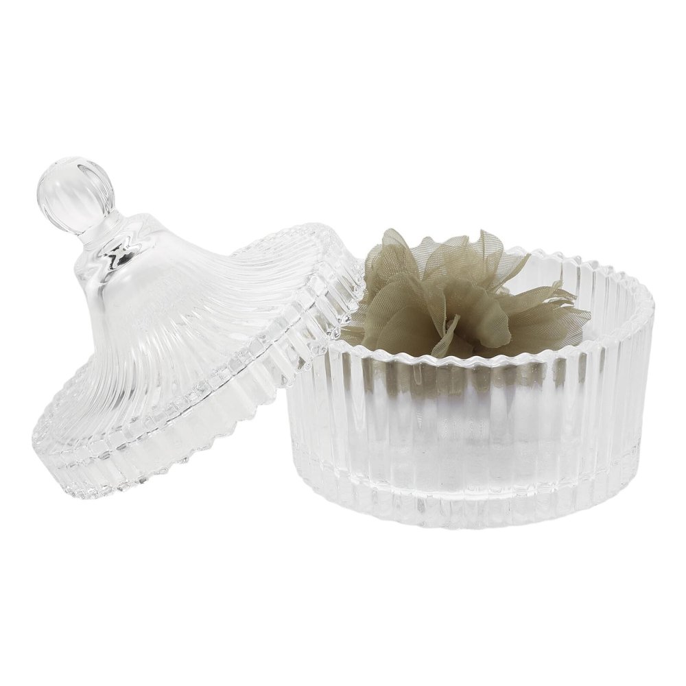 VALICLUD Round Makeup Powder Puff with Bow and Glass Container