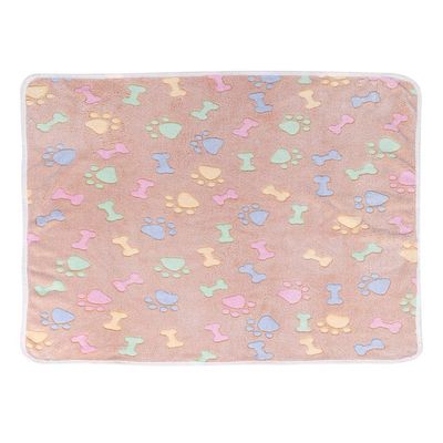 ZDAGELD Soft Coral Velvet Pet Blanket with Paw-and-Bone Pattern, Light Pink/Beige/Brown, 40.94 x 29.92 in