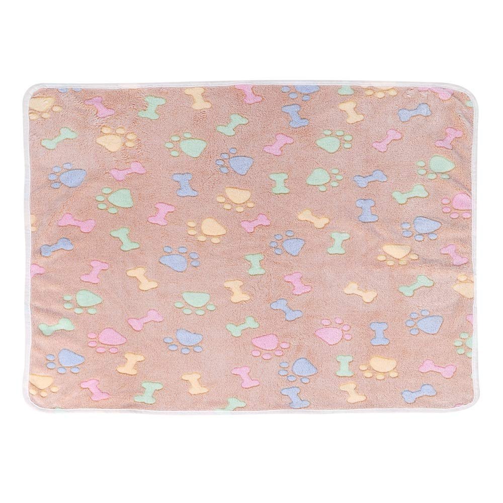 ZDAGELD Soft Coral Velvet Pet Blanket with Paw-and-Bone Pattern, Light Pink/Beige/Brown, 40.94 x 29.92 in