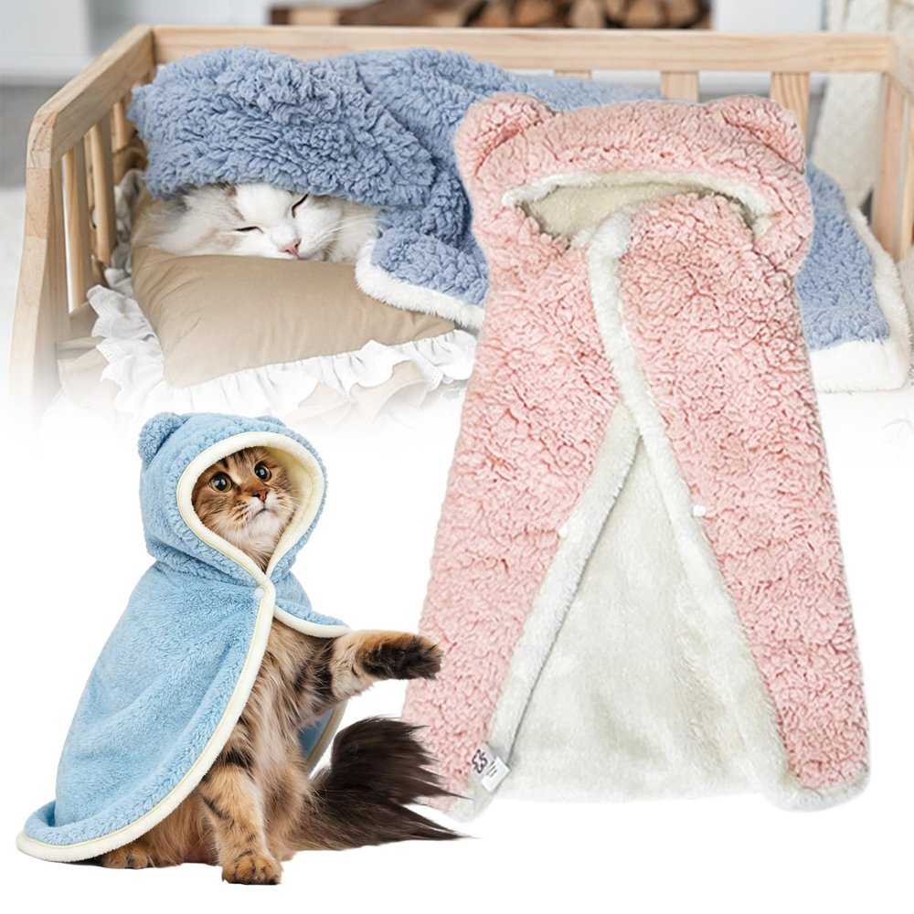 Pet Cape Blanket, Cute Thick Dog Cape with Hood, Warm Blanket for Small and Medium Dogs and Cats
