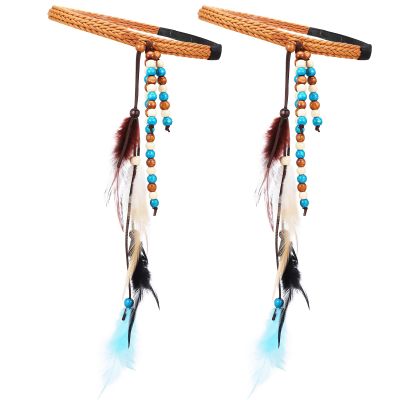 POPETPOP 2-Pack Braided Feather Headbands for Women, Elastic Boho Headbands with Tassels, Fashion Hair Accessories for Parties and Everyday Wear, Random Color