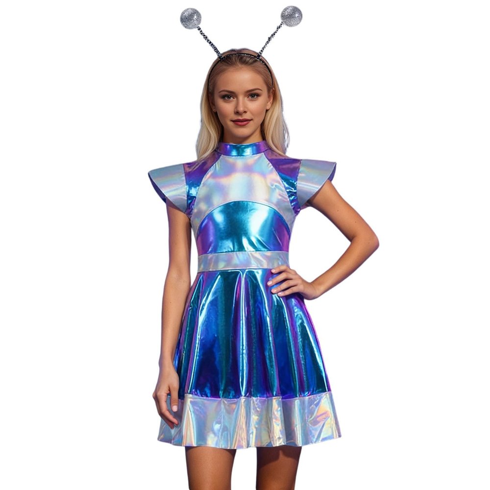 Women's Shiny PU Faux-Leather Halter Mini Dress