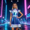 Women's Shiny PU Faux-Leather Halter Mini Dress view 2