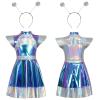 Women's Shiny PU Faux-Leather Halter Mini Dress view 4