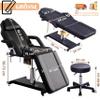 LSBIKE 360° Rotating Hydraulic Beauty Bed with Stool, Adjustable Massage Table with Removable Armrests and Headrest, Tattoo Bed Set for Spa, Tattoo and Facial Care (Black) view 3