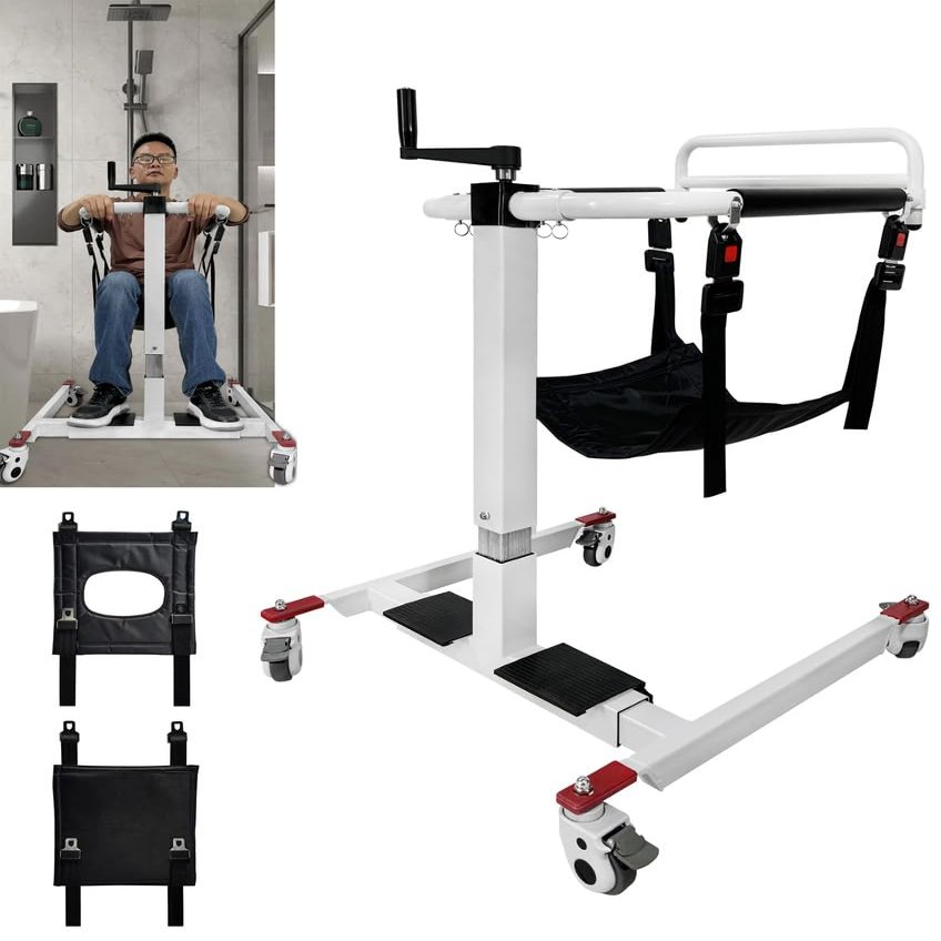 Errzom Patient Lift Chair for Seniors, Height- and Width-Adjustable, 4-in-1 Transfer Wheelchair