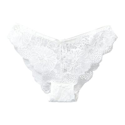 Women's Cute Lace Panties with Bow Trim, Low-Rise, White, XL