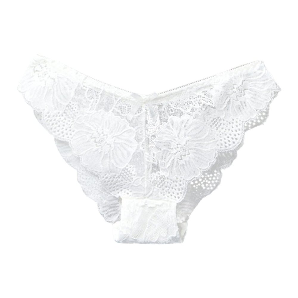 Women's Cute Lace Panties with Bow Trim, Low-Rise, White, XL