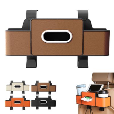 3-in-1 Car Backseat Organizer with Tissue Holder, Brown