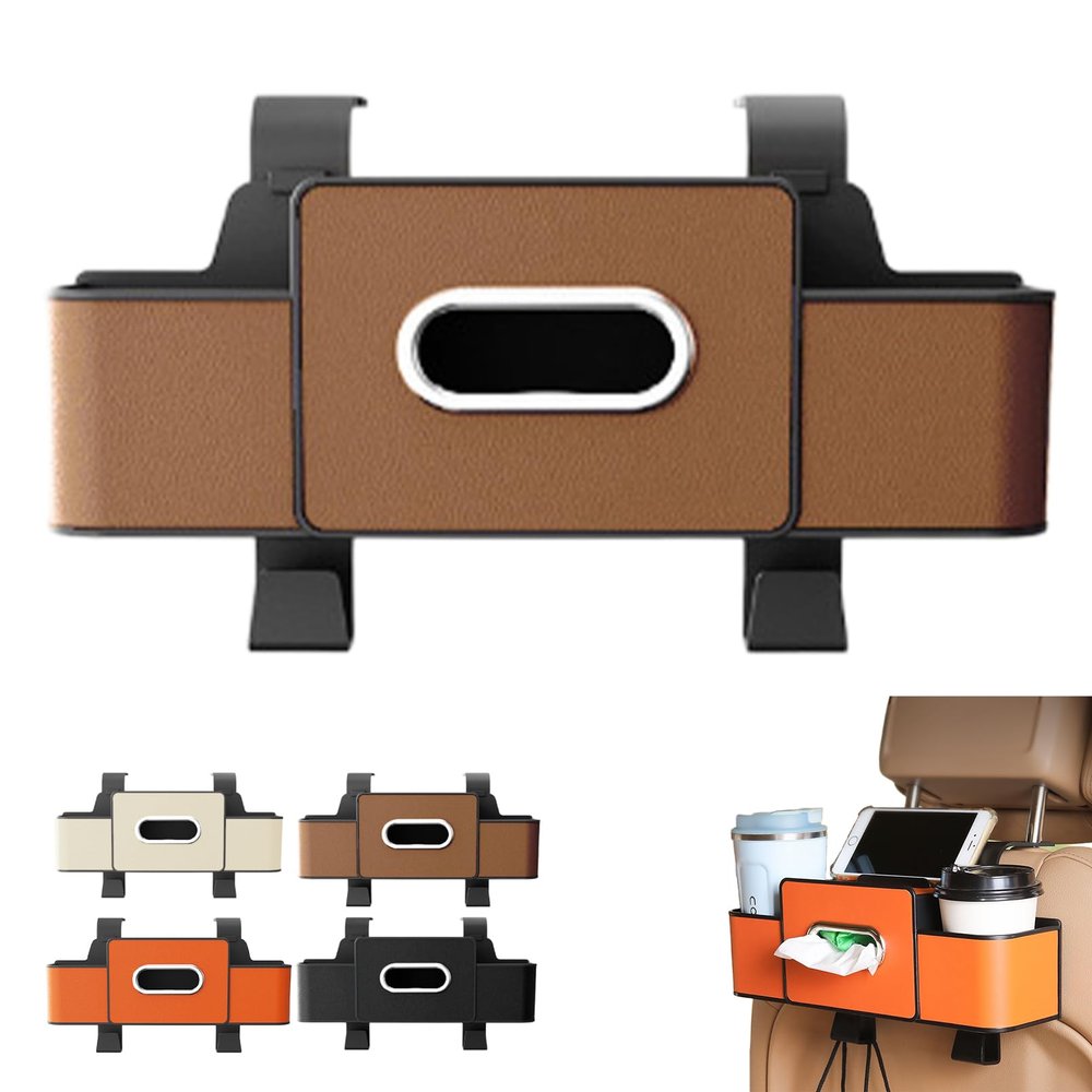 3-in-1 Car Backseat Organizer with Tissue Holder, Brown