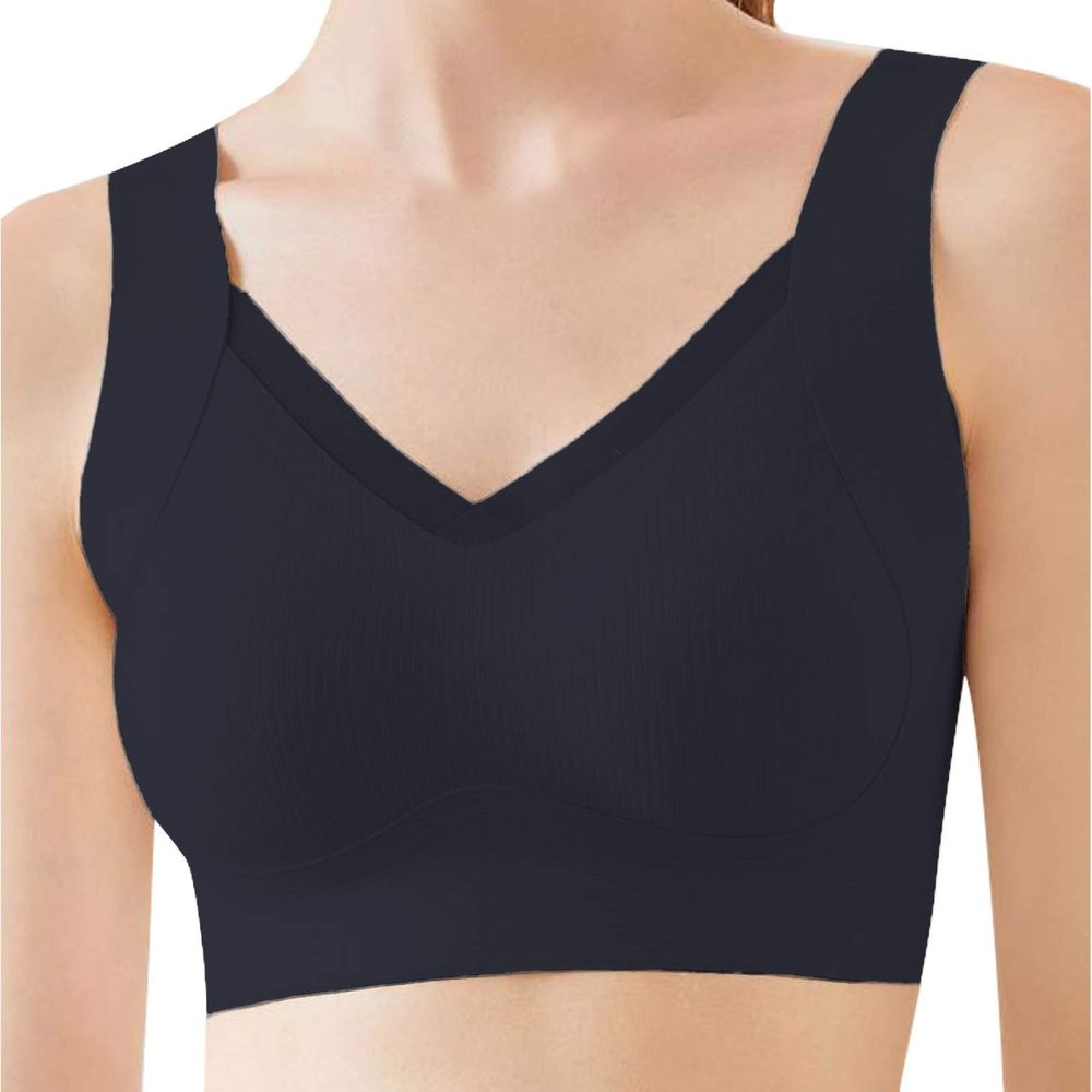 Women's Warming, Muscle-Lifting Mesh Underwear Bra, Wire-Free, Adjustable, Soft Support, Comfortable, Black, XXL