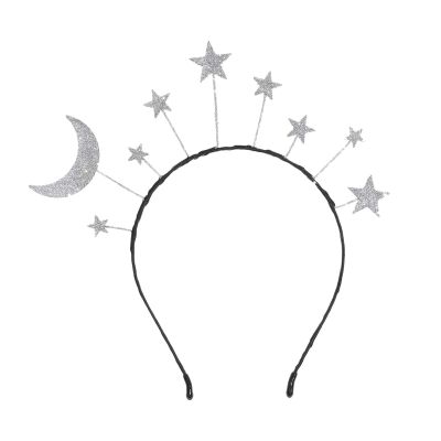 Silver Star and Moon Glitter Headband for Parties