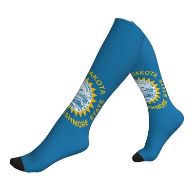 DUWAA South Dakota Compression Socks for Men and Women, Athletic Crew Socks, Black, One Size