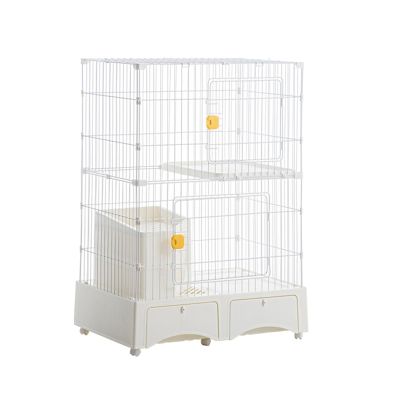 Indoor/Outdoor Cat House with Run, Wheels, White, 82 x 56.3 x 112 cm