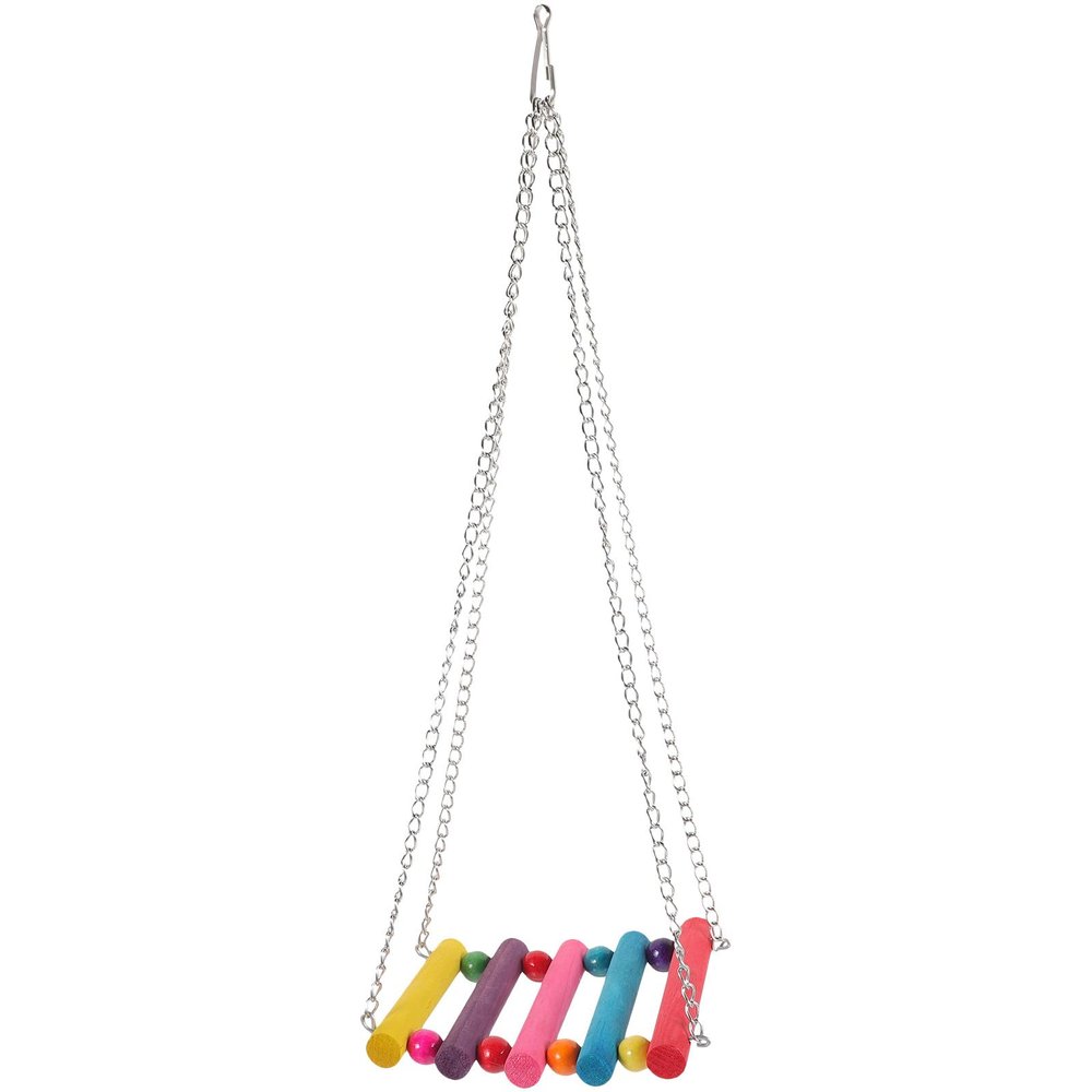 POPETPOP Natural Wood Parrot Swing with Colorful Hammock