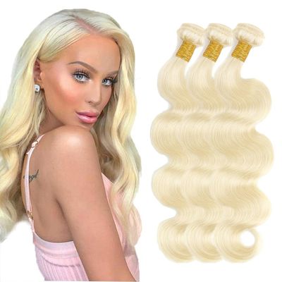 Creuost Body Wave Brazilian Virgin Human Hair Bundles, #613 Light Blonde, 3 Bundles, 300 g, 24/26/28 in
