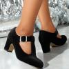 Elegant Mary Jane Heels for Retro Ankle Shoes with T-Strap, Chunky Heel and Round Toe (Black, 40) view 3