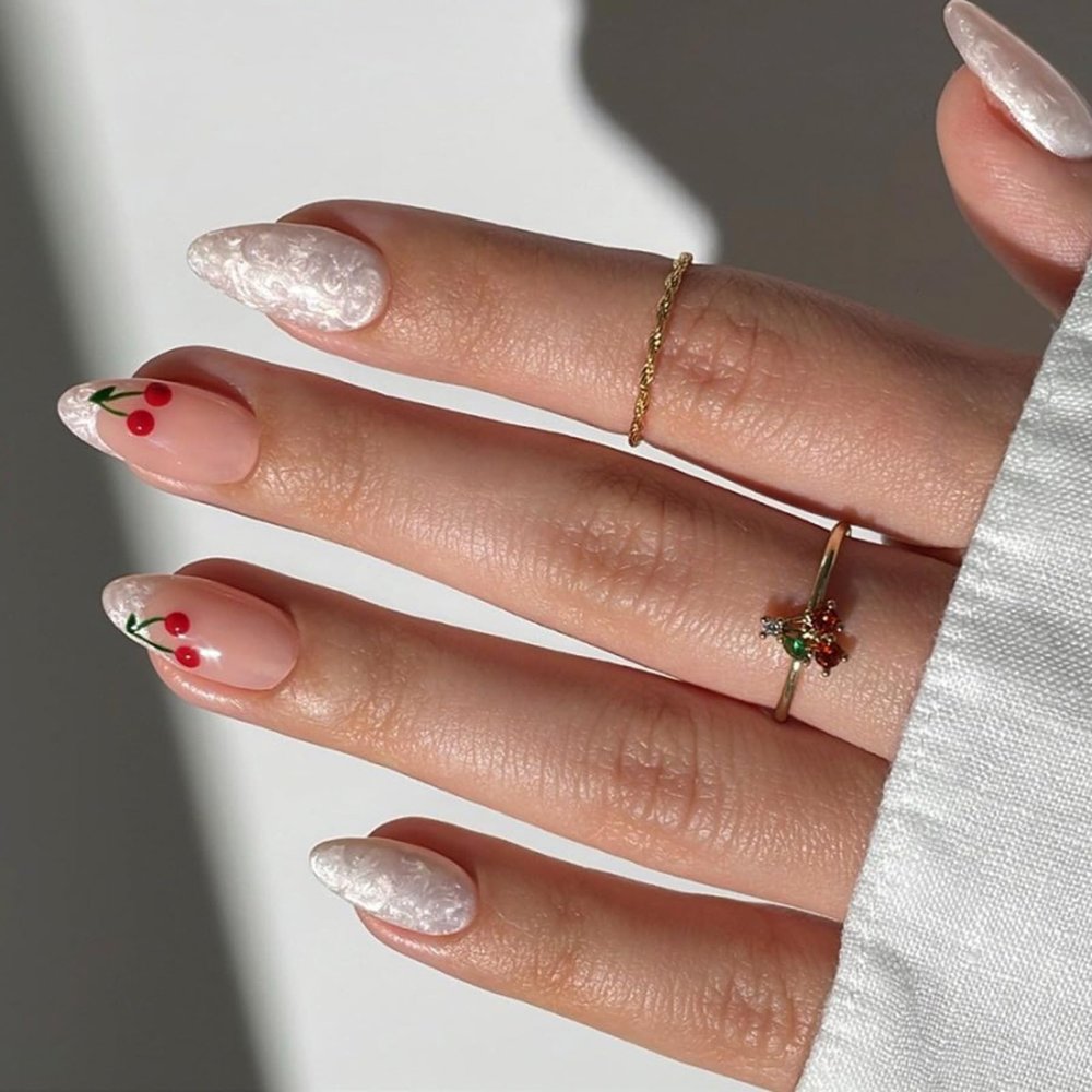 24-Piece Cherry Almond Acrylic Press-On Nails for Women
