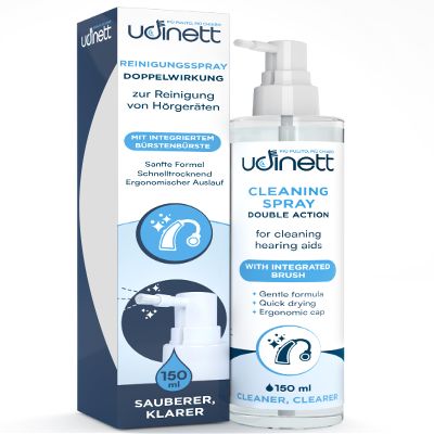 Udinett Hearing Aid Cleaning Spray, 150 mL, with Brush