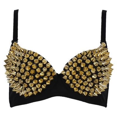 Sexy All-Over Spike Stud Dance Bra for Women, Push-Up Punk Bralette