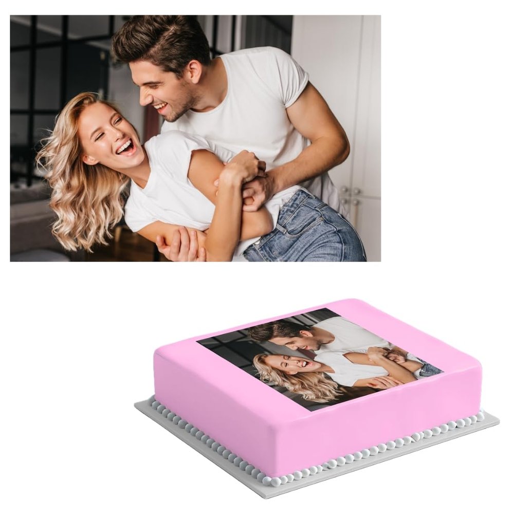 Square Edible Cake Topper with Custom Photo and Text