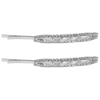 Mobestech Rhinestone Hair Clips, 2-Piece Set, Silver Glitter Clips for Women and Girls