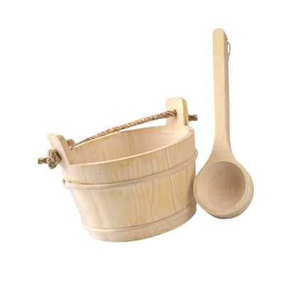 mophrati Wooden Bath Bucket Set with Ladle and Spoon, 4 L