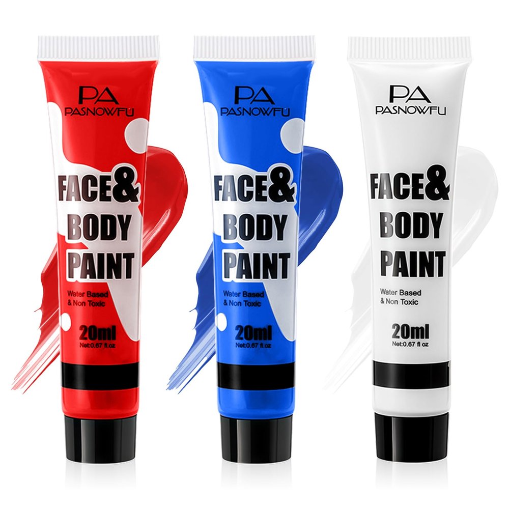 PASNOWFU Red, White & Blue Water-Based Face and Body Paint Kit