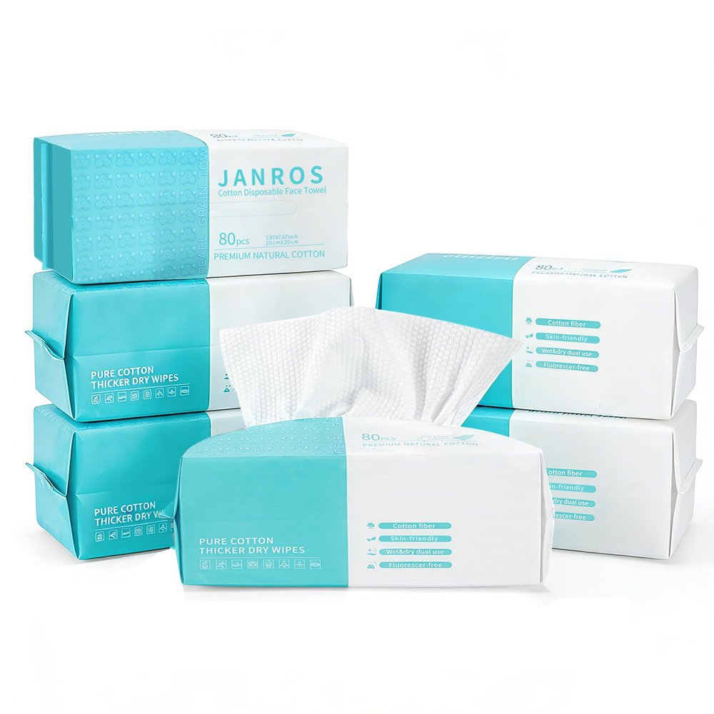 JANORS Disposable Facial Towels, 100% Cotton, Soft Dry Face Towels, 20 x 20 cm (6 Count)