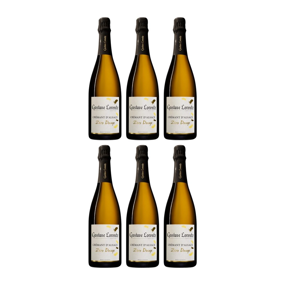 Gustave Lorentz Crémant d’Alsace Zero Dosage White Dry Sparkling Wine, Organic, Vegan, France (6 x 0.75 L) incl. FeinWert E-Book
