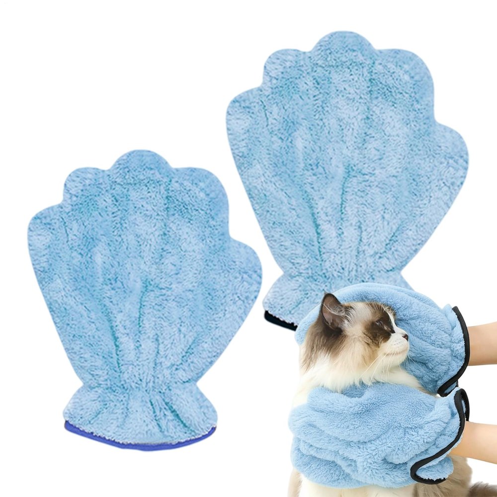 Soft Quick-Drying Coral Fleece Paw Bath Towel Mitt for Cats