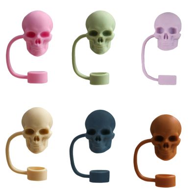 Set of 6 Skull Straw Covers, Silicone Straw Toppers for Cups