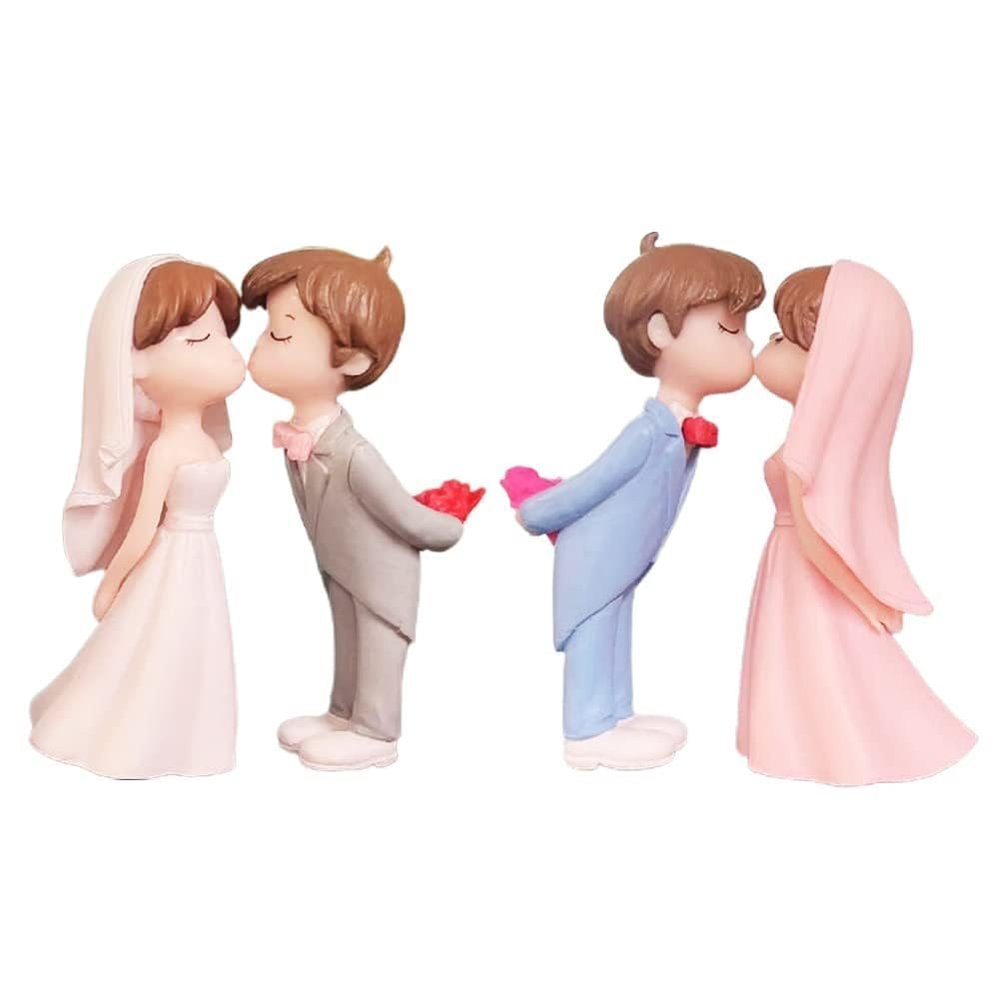 2 Pairs Wedding Cake Toppers, Cartoon Couple Figurines and Car Dashboard Ornaments