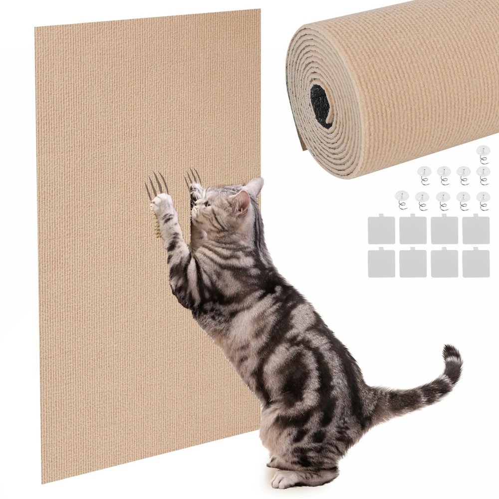 Self-Adhesive Cat Scratching Mat 300 x 40 cm, Cut-to-Fit Sofa and Furniture Protector, Khaki