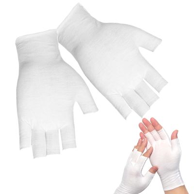 Simsky 4 Pairs Cotton Fingerless Gloves, UV Protection, White