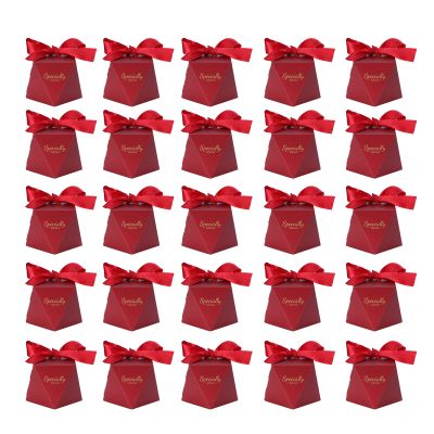 NDiyueAa 25-Piece Candy Box Set, Diamond-Shaped Sugar Containers, Red (L)
